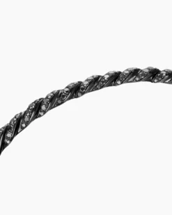 Sculpted Cable Flex Bracelet 18K White Gold with Black Rhodium and Black Diamonds, 3.5mm