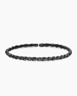 Sculpted Cable Flex Bracelet 18K White Gold with Black Rhodium and Black Diamonds, 3.5mm