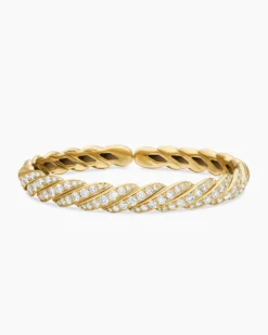Sculpted Cable Flex Bracelet 18K Yellow Gold with Diamonds, 7.8mm