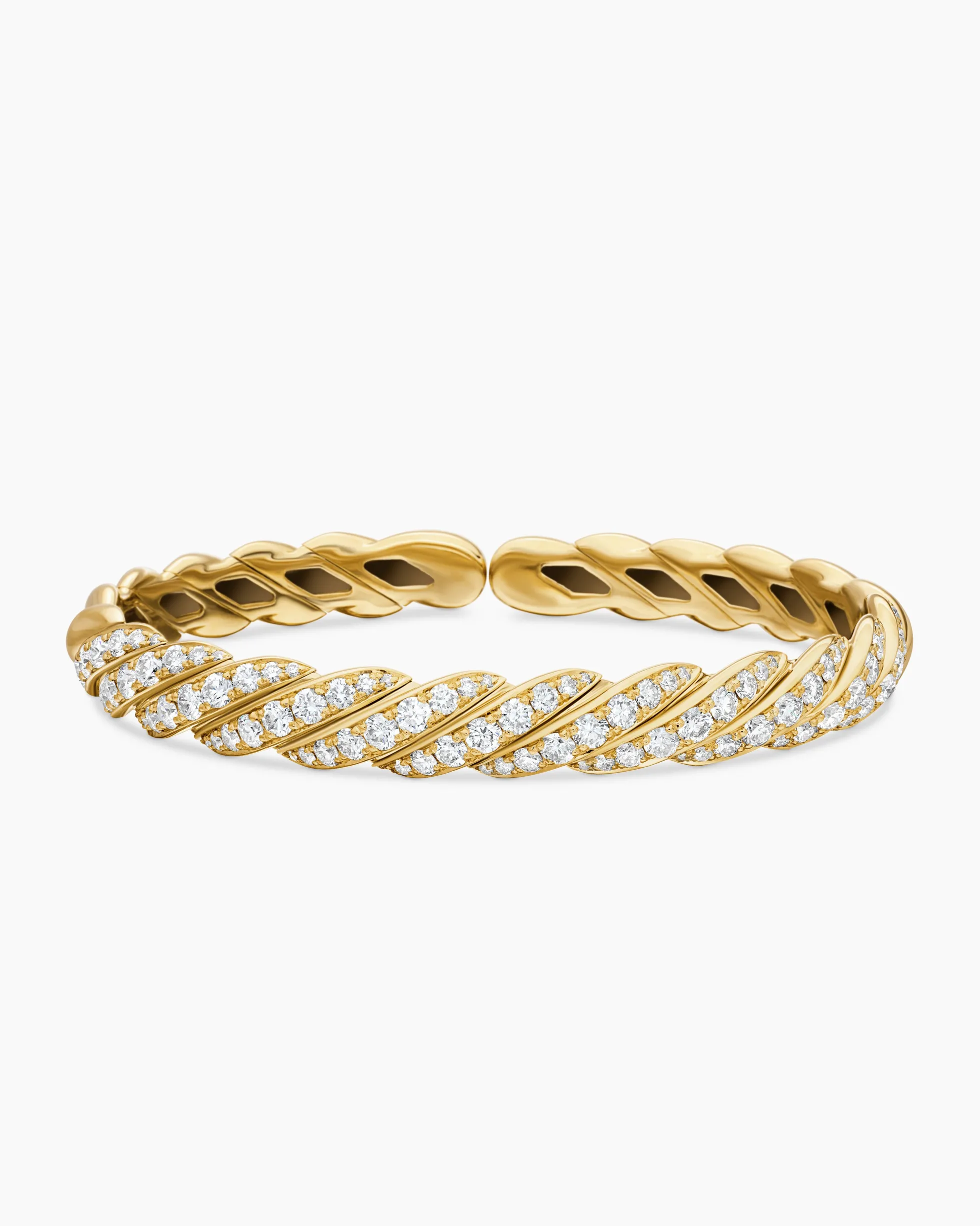 Sculpted Cable Flex Bracelet 18K Yellow Gold with Diamonds, 7.8mm