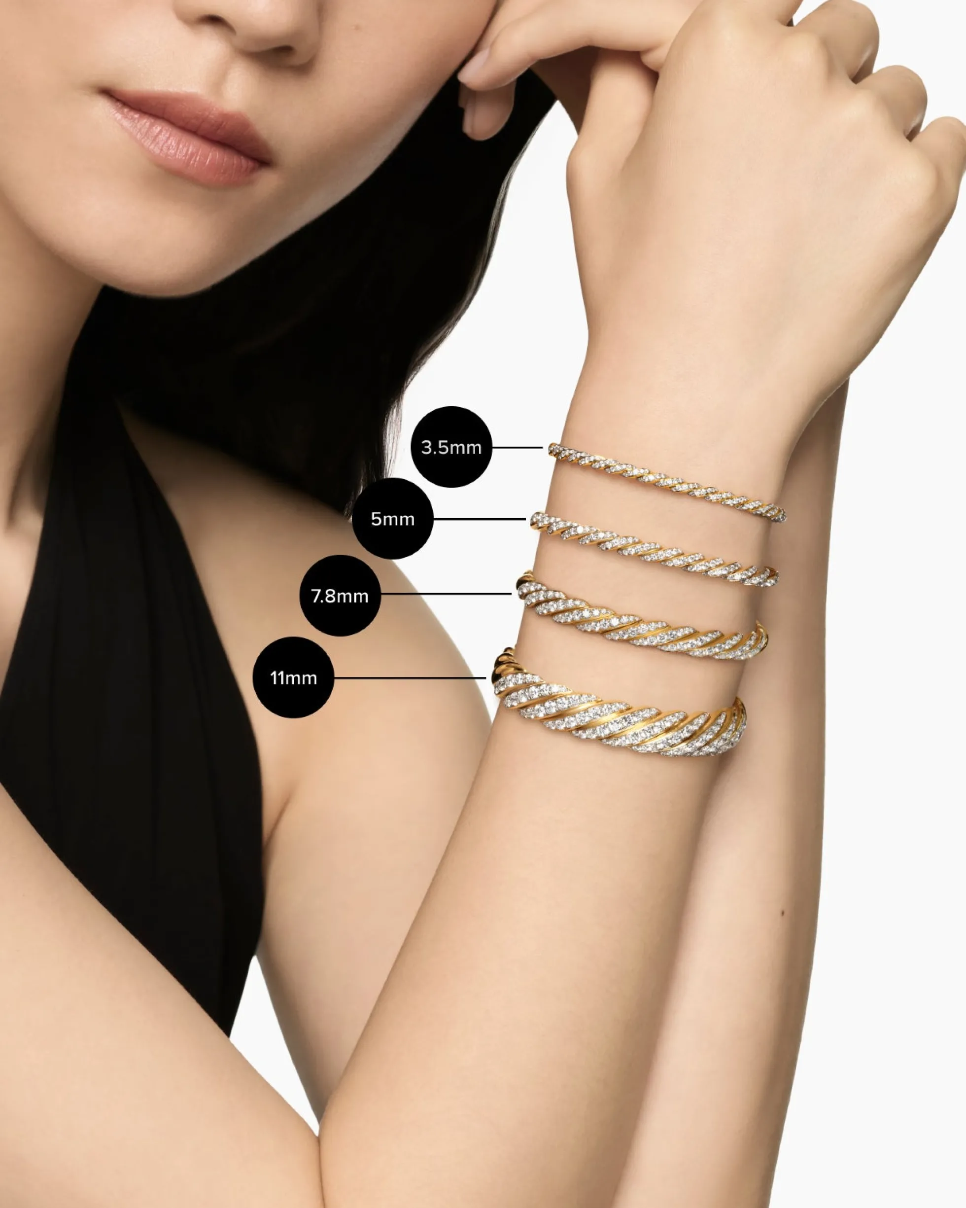Sculpted Cable Flex Bracelet 18K Yellow Gold with Diamonds, 7.8mm
