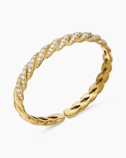 Sculpted Cable Flex Bracelet 18K Yellow Gold with Diamonds, 7.8mm