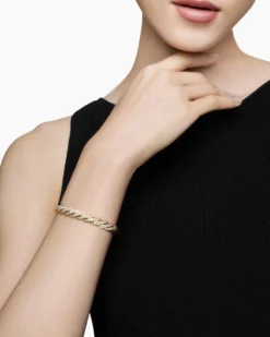 Sculpted Cable Flex Bracelet 18K Yellow Gold with Diamonds, 7.8mm