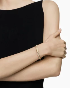 Sculpted Cable Flex Bracelet 18K Yellow Gold with Diamonds, 7.8mm