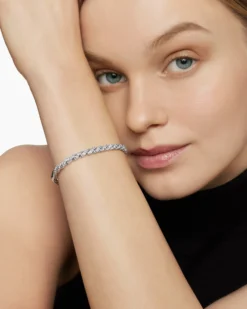 Sculpted Cable Flex Bracelet 18K White Gold with Diamonds, 5mm