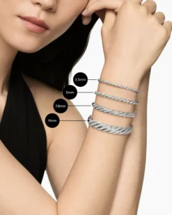 Sculpted Cable Flex Bracelet 18K White Gold with Diamonds, 5mm