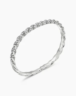 Sculpted Cable Flex Bracelet 18K White Gold with Diamonds, 5mm