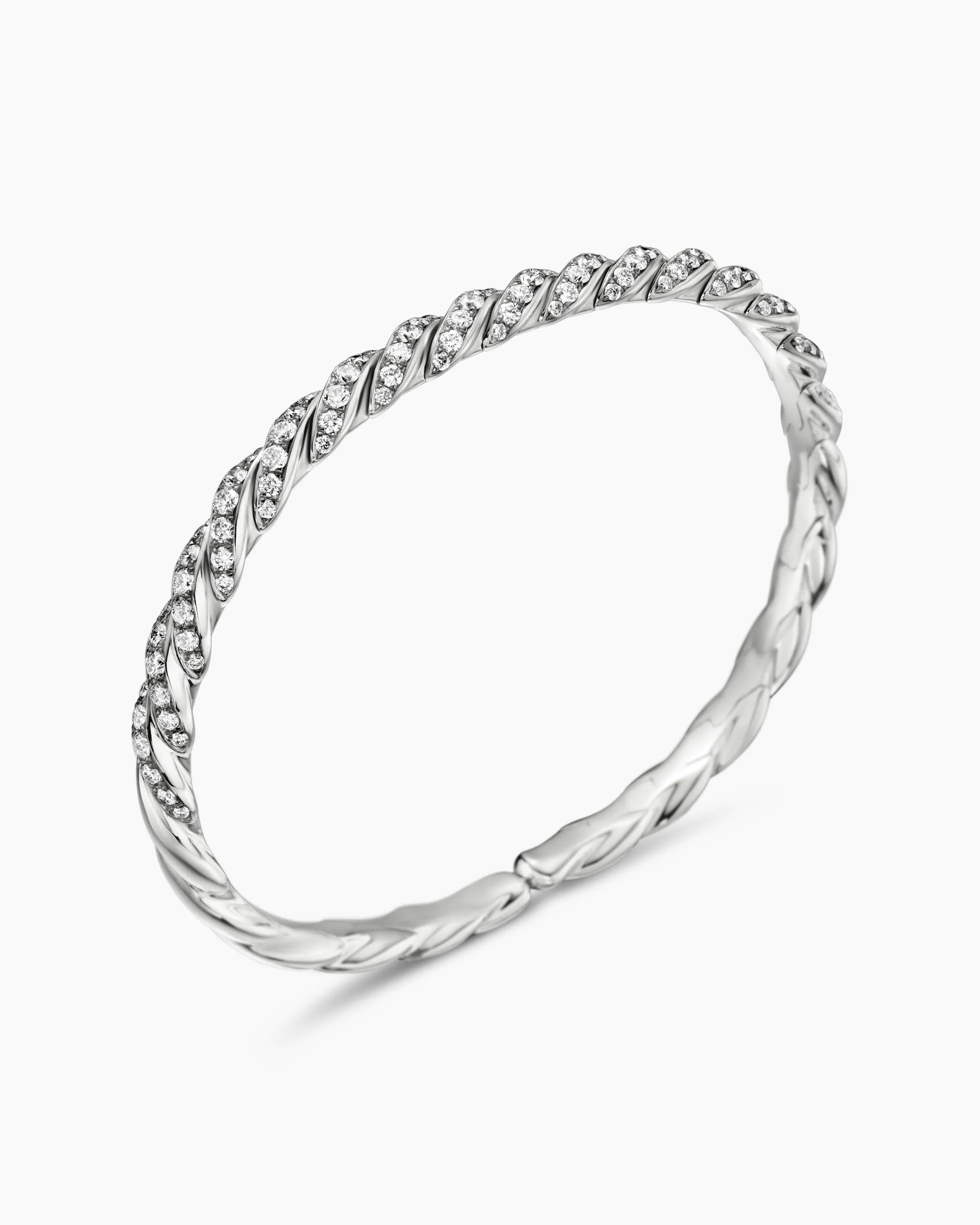 Sculpted Cable Flex Bracelet 18K White Gold with Diamonds, 5mm