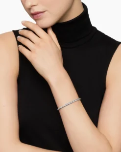 Sculpted Cable Flex Bracelet 18K White Gold with Diamonds, 5mm