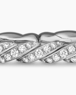 Sculpted Cable Flex Bracelet 18K White Gold with Diamonds, 5mm