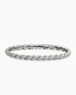 Sculpted Cable Flex Bracelet 18K White Gold with Diamonds, 5mm