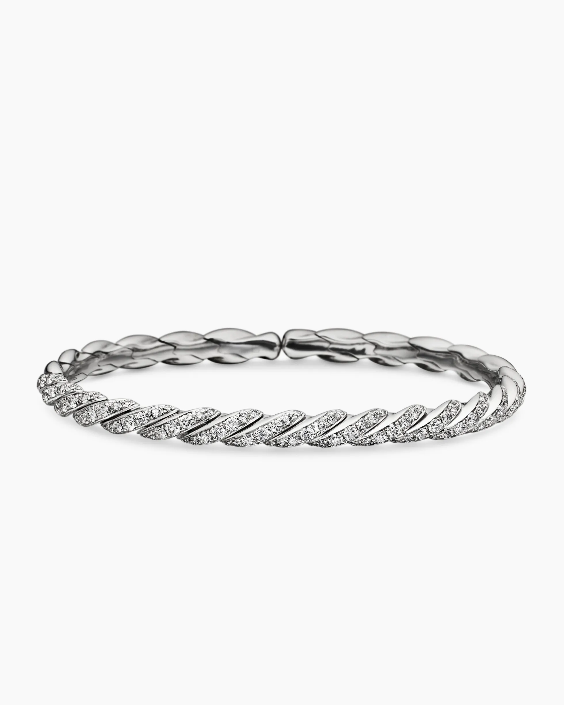 Sculpted Cable Flex Bracelet 18K White Gold with Diamonds, 5mm