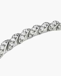 Sculpted Cable Flex Bracelet 18K White Gold with Diamonds, 5mm