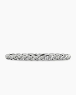 Sculpted Cable Flex Bracelet 18K White Gold with Diamonds, 5mm