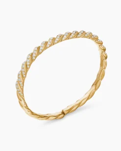 Sculpted Cable Flex Bracelet 18K Yellow Gold with Diamonds, 5mm