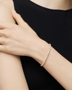 Sculpted Cable Flex Bracelet 18K Yellow Gold with Diamonds, 5mm