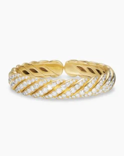 Sculpted Cable Flex Bracelet 18K Yellow Gold with Diamonds, 11mm