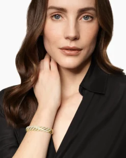 Sculpted Cable Flex Bracelet 18K Yellow Gold with Diamonds, 11mm