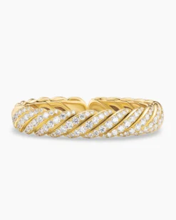 Sculpted Cable Flex Bracelet 18K Yellow Gold with Diamonds, 11mm