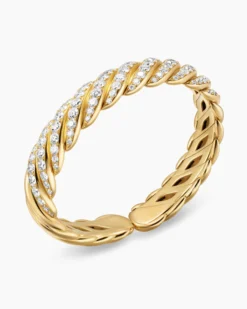 Sculpted Cable Flex Bracelet 18K Yellow Gold with Diamonds, 11mm