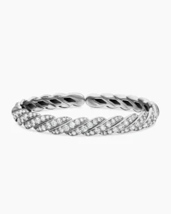 Sculpted Cable Flex Bracelet 18K White Gold with Diamonds, 7.8mm