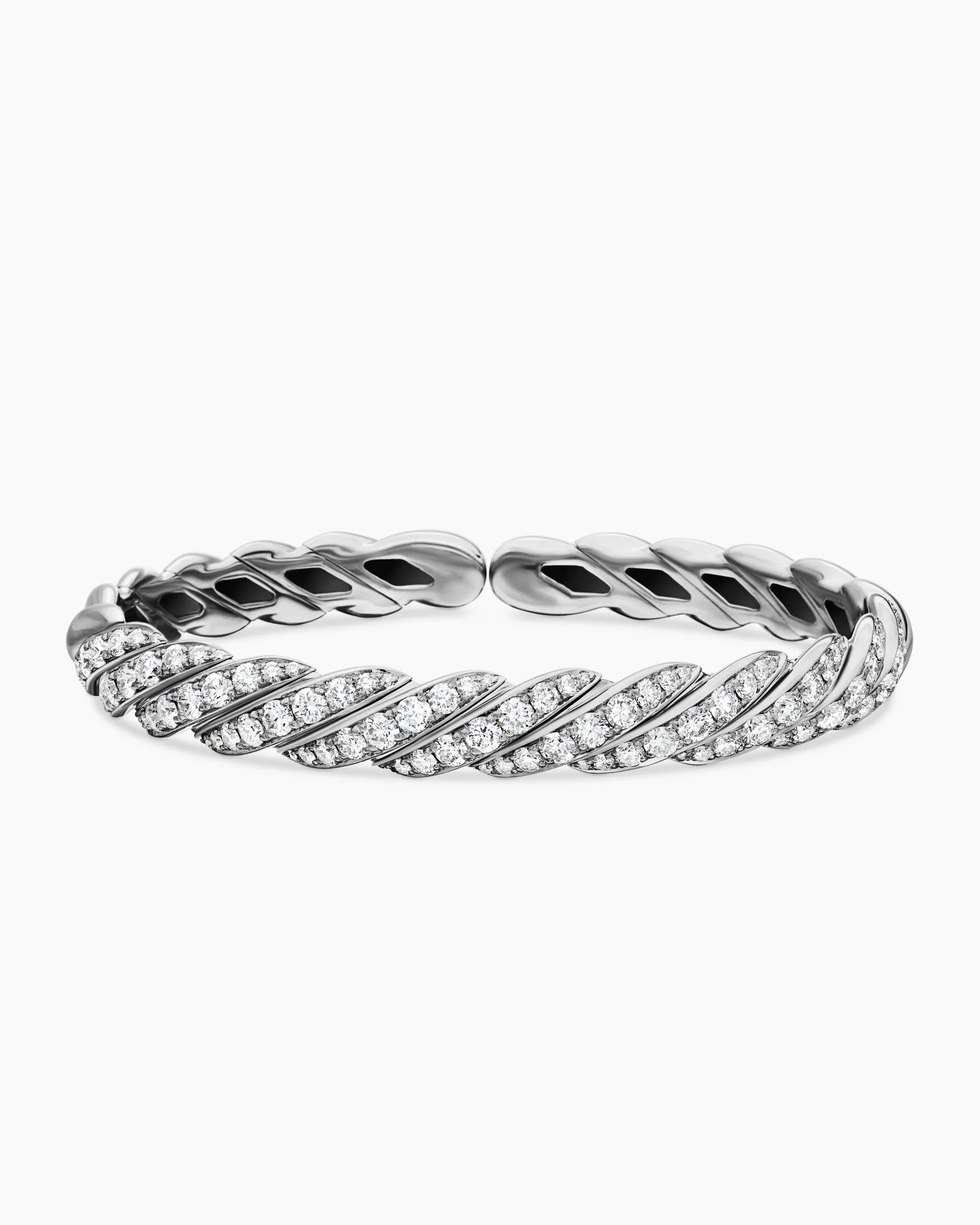 Sculpted Cable Flex Bracelet 18K White Gold with Diamonds, 7.8mm
