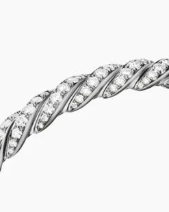 Sculpted Cable Flex Bracelet 18K White Gold with Diamonds, 7.8mm