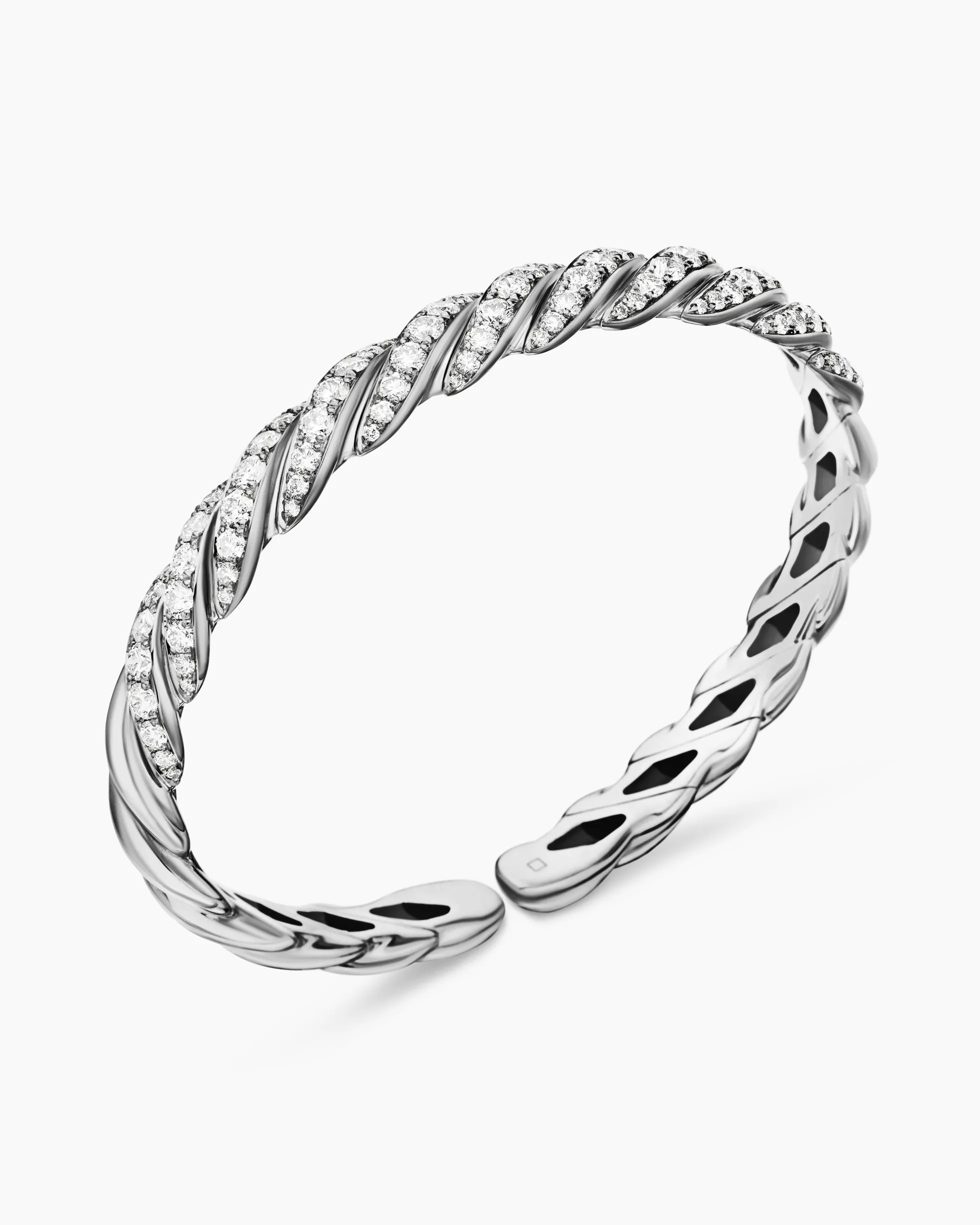 Sculpted Cable Flex Bracelet 18K White Gold with Diamonds, 7.8mm
