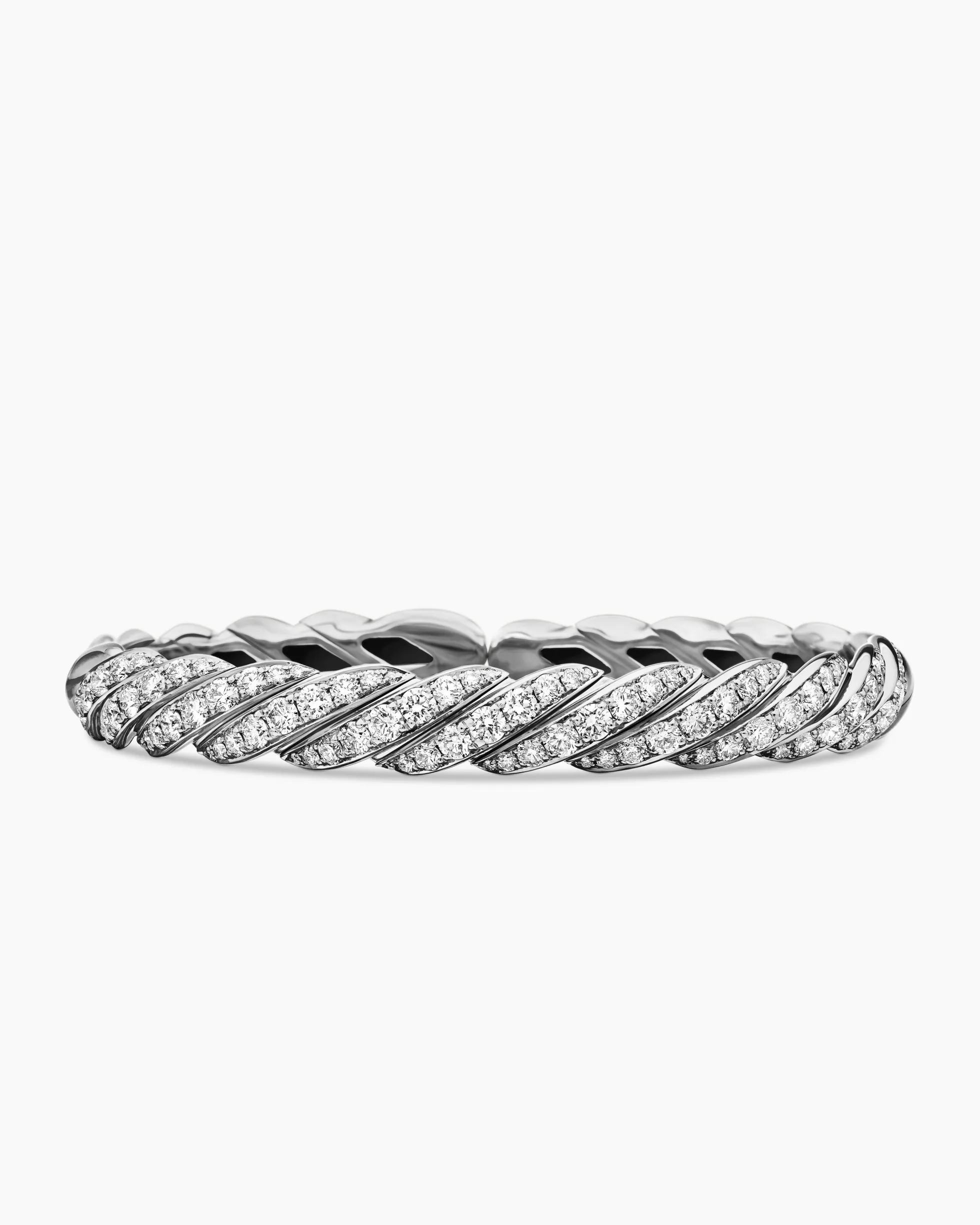 Sculpted Cable Flex Bracelet 18K White Gold with Diamonds, 7.8mm
