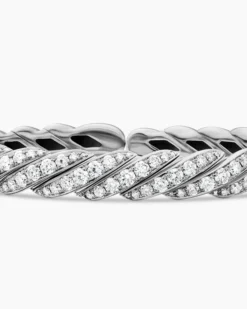 Sculpted Cable Flex Bracelet 18K White Gold with Diamonds, 7.8mm