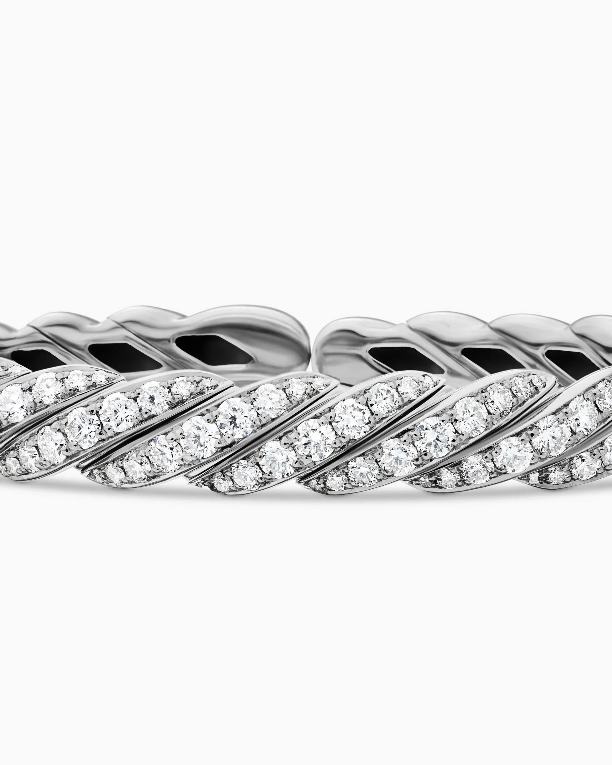 Sculpted Cable Flex Bracelet 18K White Gold with Diamonds, 7.8mm