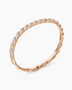 Sculpted Cable Flex Bracelet 18K Rose Gold with Diamonds, 5mm