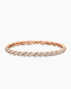 Sculpted Cable Flex Bracelet 18K Rose Gold with Diamonds, 5mm
