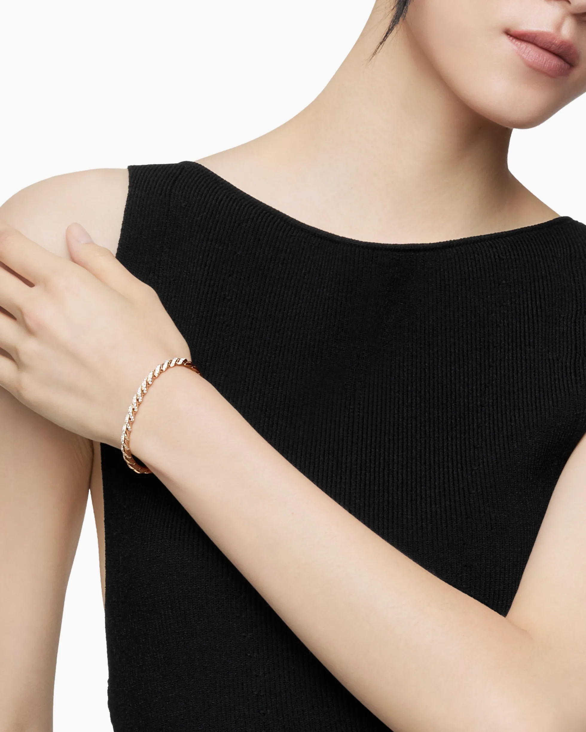Sculpted Cable Flex Bracelet 18K Rose Gold with Diamonds, 5mm