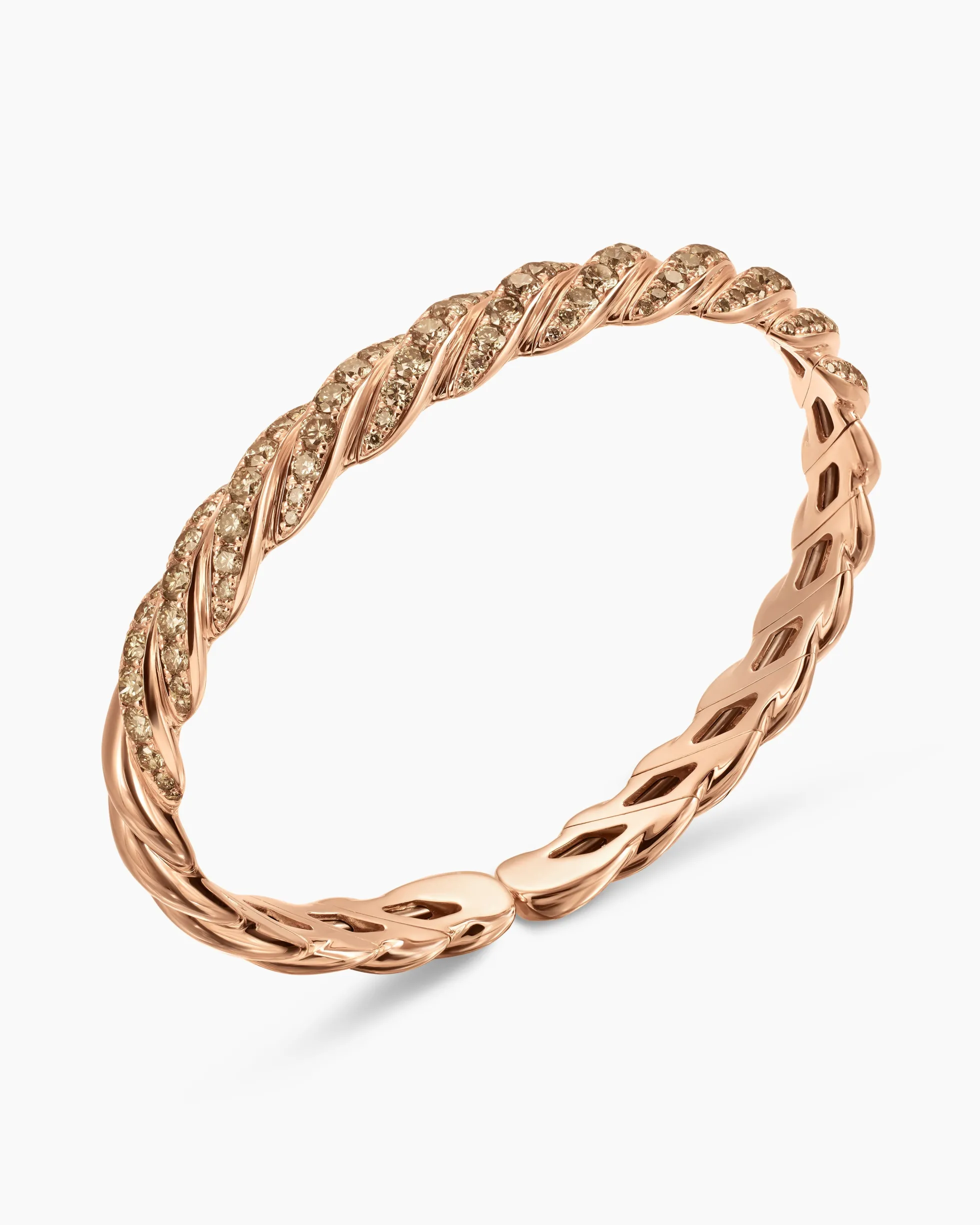 Sculpted Cable Flex Bracelet 18K Rose Gold with Cognac Diamonds, 7.8mm