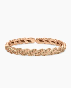 Sculpted Cable Flex Bracelet 18K Rose Gold with Cognac Diamonds, 7.8mm