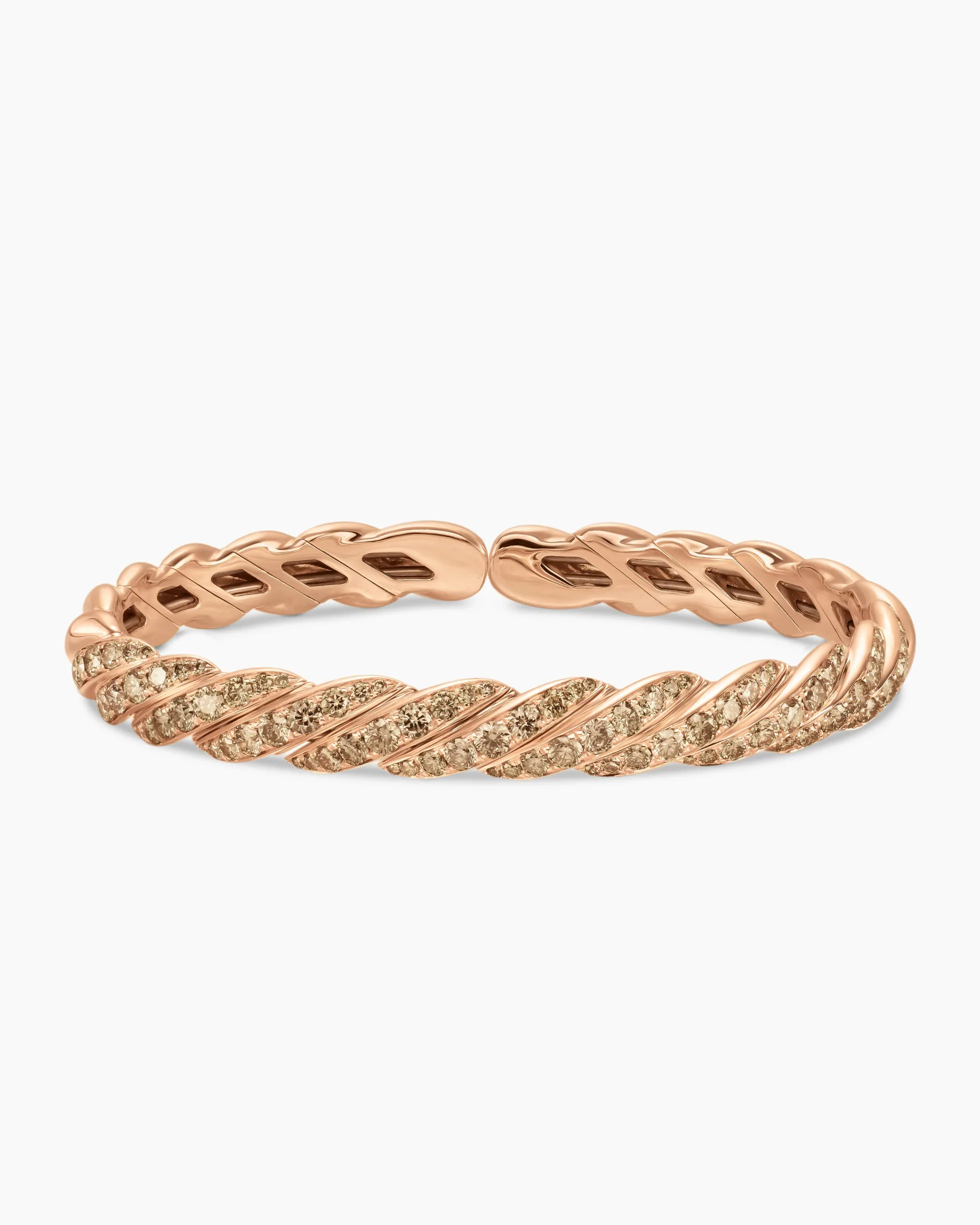 Sculpted Cable Flex Bracelet 18K Rose Gold with Cognac Diamonds, 7.8mm