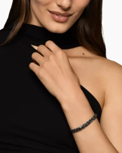 Sculpted Cable Flex Bracelet 18K White Gold with Black Rhodium and Black Diamonds, 7.8mm
