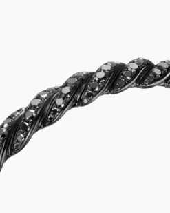 Sculpted Cable Flex Bracelet 18K White Gold with Black Rhodium and Black Diamonds, 7.8mm
