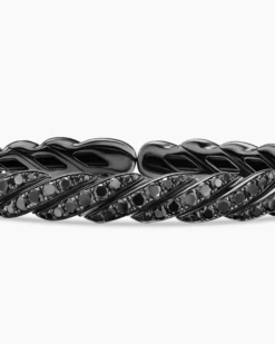 Sculpted Cable Flex Bracelet 18K White Gold with Black Rhodium and Black Diamonds, 7.8mm
