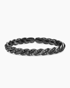 Sculpted Cable Flex Bracelet 18K White Gold with Black Rhodium and Black Diamonds, 7.8mm