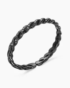 Sculpted Cable Flex Bracelet 18K White Gold with Black Rhodium and Black Diamonds, 7.8mm