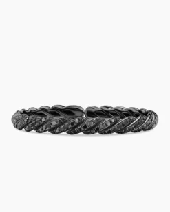 Sculpted Cable Flex Bracelet 18K White Gold with Black Rhodium and Black Diamonds, 7.8mm