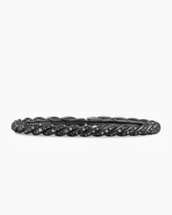 Sculpted Cable Flex Bracelet 18K White Gold with Black Rhodium and Black Diamonds, 5mm