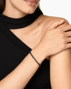 Sculpted Cable Flex Bracelet 18K White Gold with Black Rhodium and Black Diamonds, 5mm