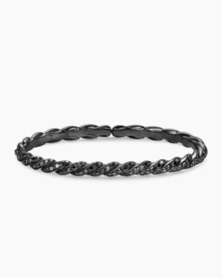 Sculpted Cable Flex Bracelet 18K White Gold with Black Rhodium and Black Diamonds, 5mm