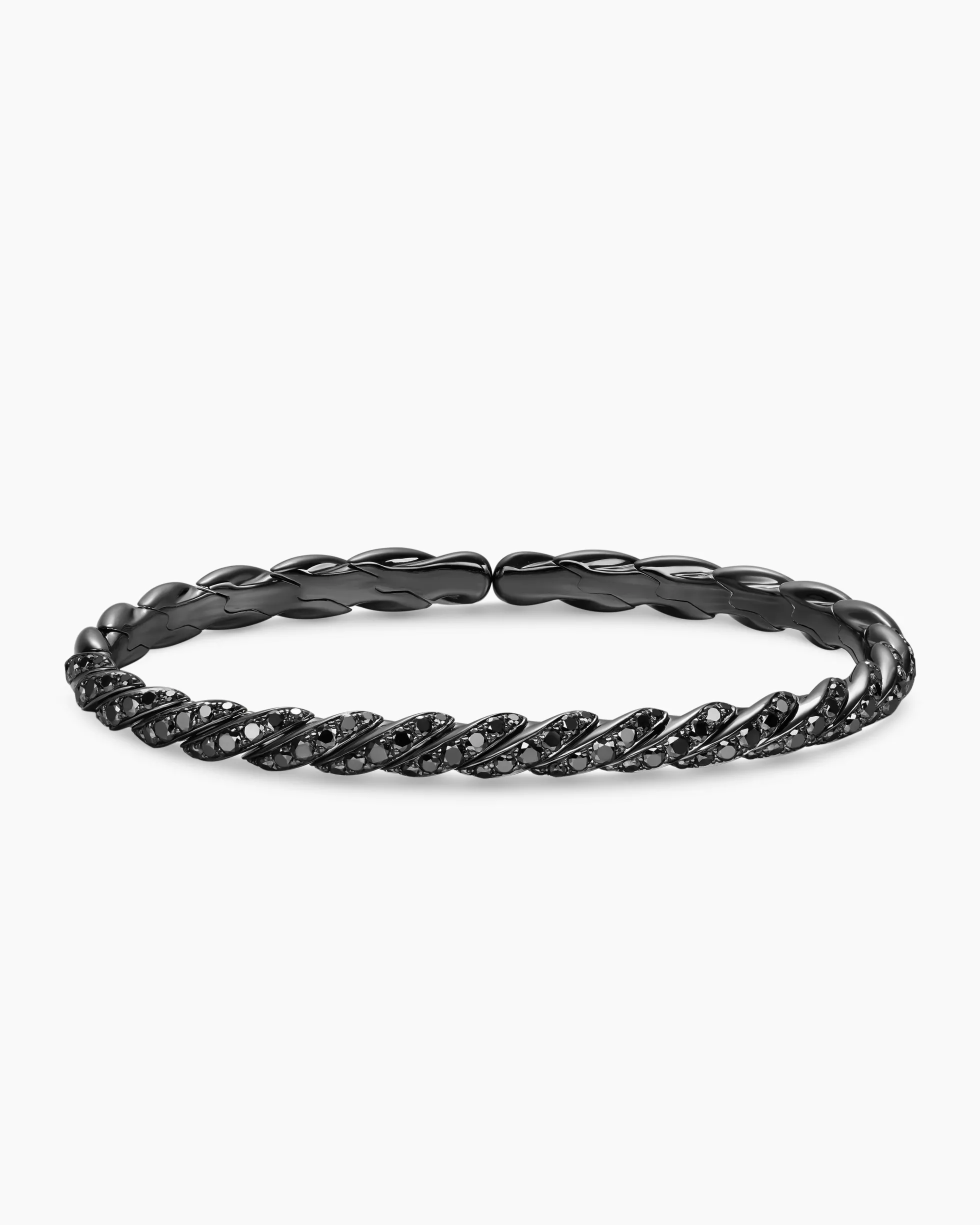 Sculpted Cable Flex Bracelet 18K White Gold with Black Rhodium and Black Diamonds, 5mm
