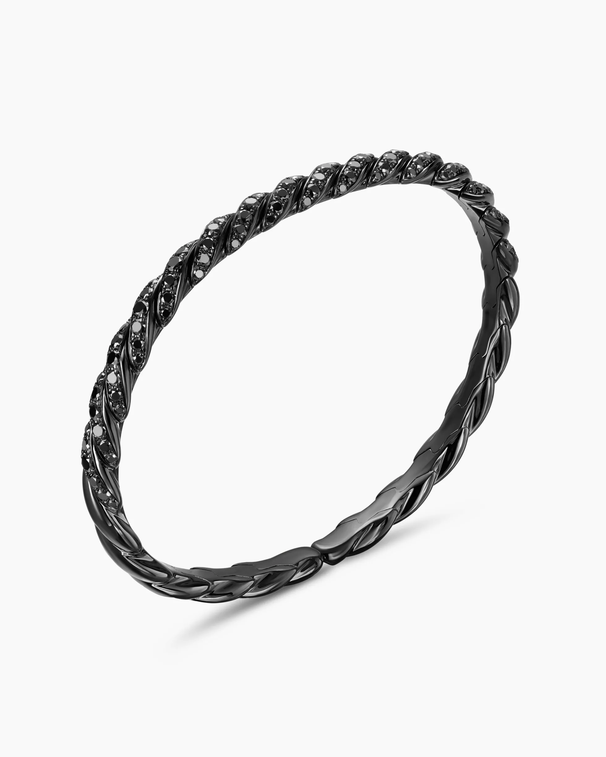 Sculpted Cable Flex Bracelet 18K White Gold with Black Rhodium and Black Diamonds, 5mm