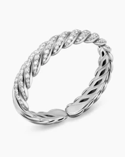 Sculpted Cable Flex Bracelet 18K White Gold with Diamonds, 11mm