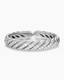 Sculpted Cable Flex Bracelet 18K White Gold with Diamonds, 11mm